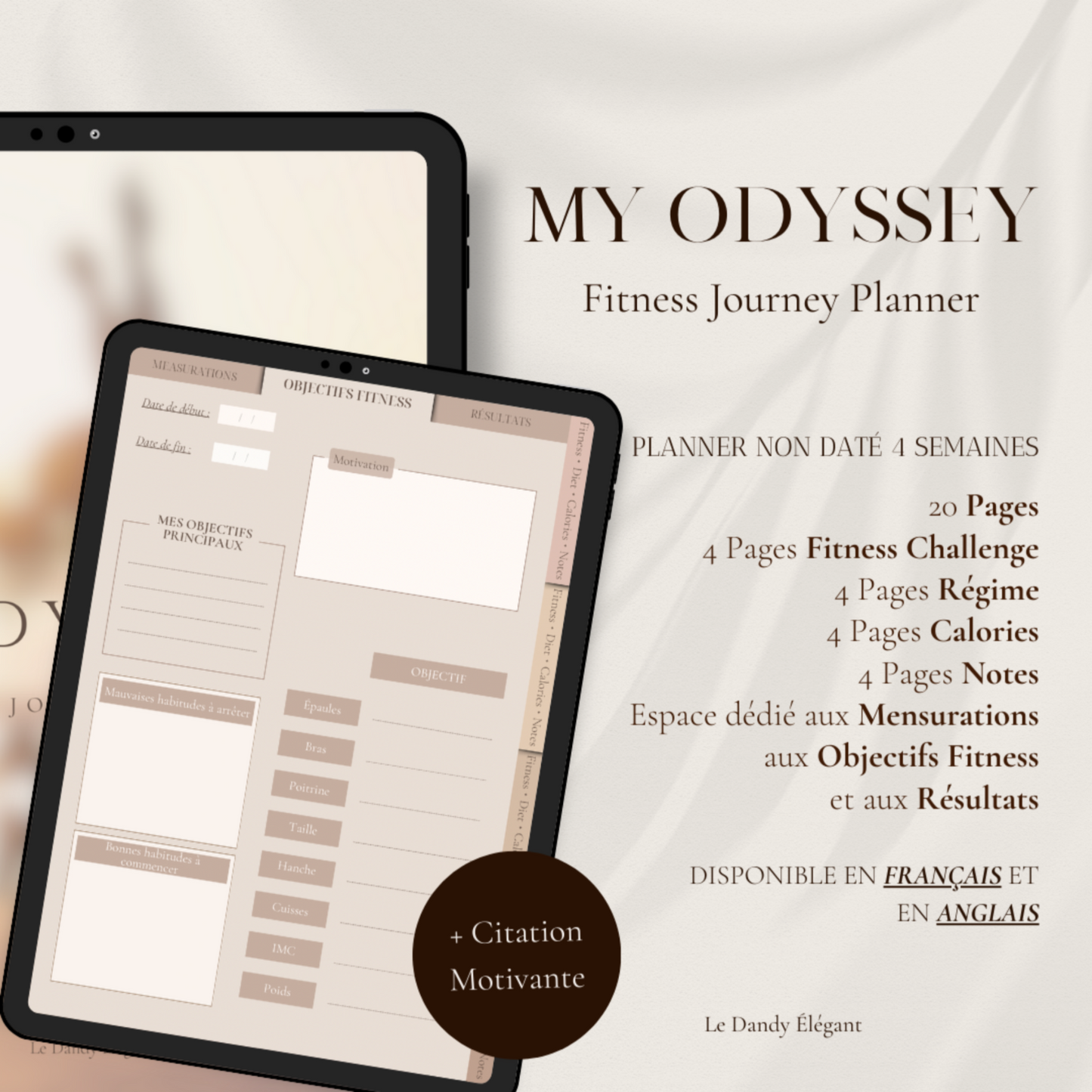 Présentation de "My Odyssey - Fitness Journey Planner" Planner Non Daté 4 semaines