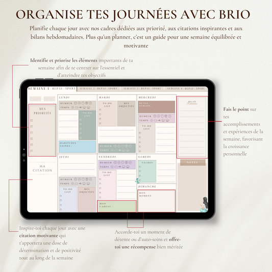 Harmonie Féminine (FR) - Planner Hebdo 4 semaines - Le Dandy Élégant