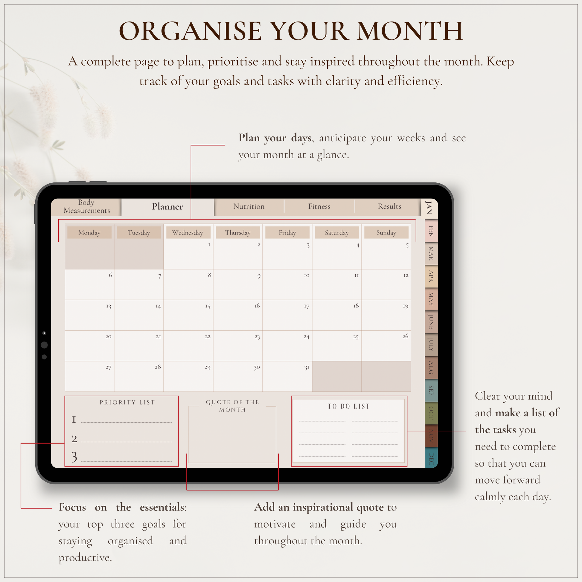 The Body Atelier - Fitness & Wellness Planner - Le Dandy Élégant