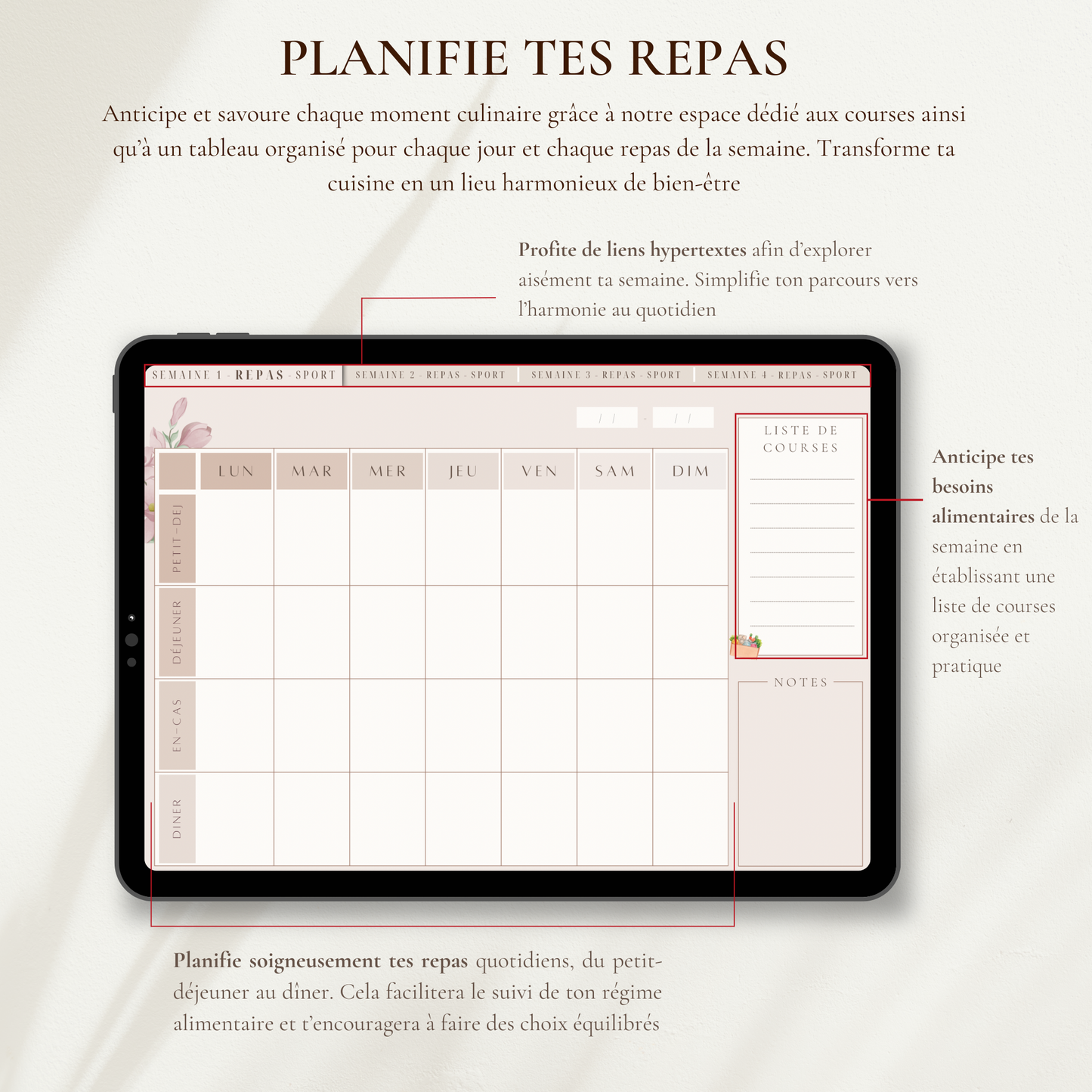Harmonie Féminine (FR) - Planner Hebdo 4 semaines - Le Dandy Élégant
