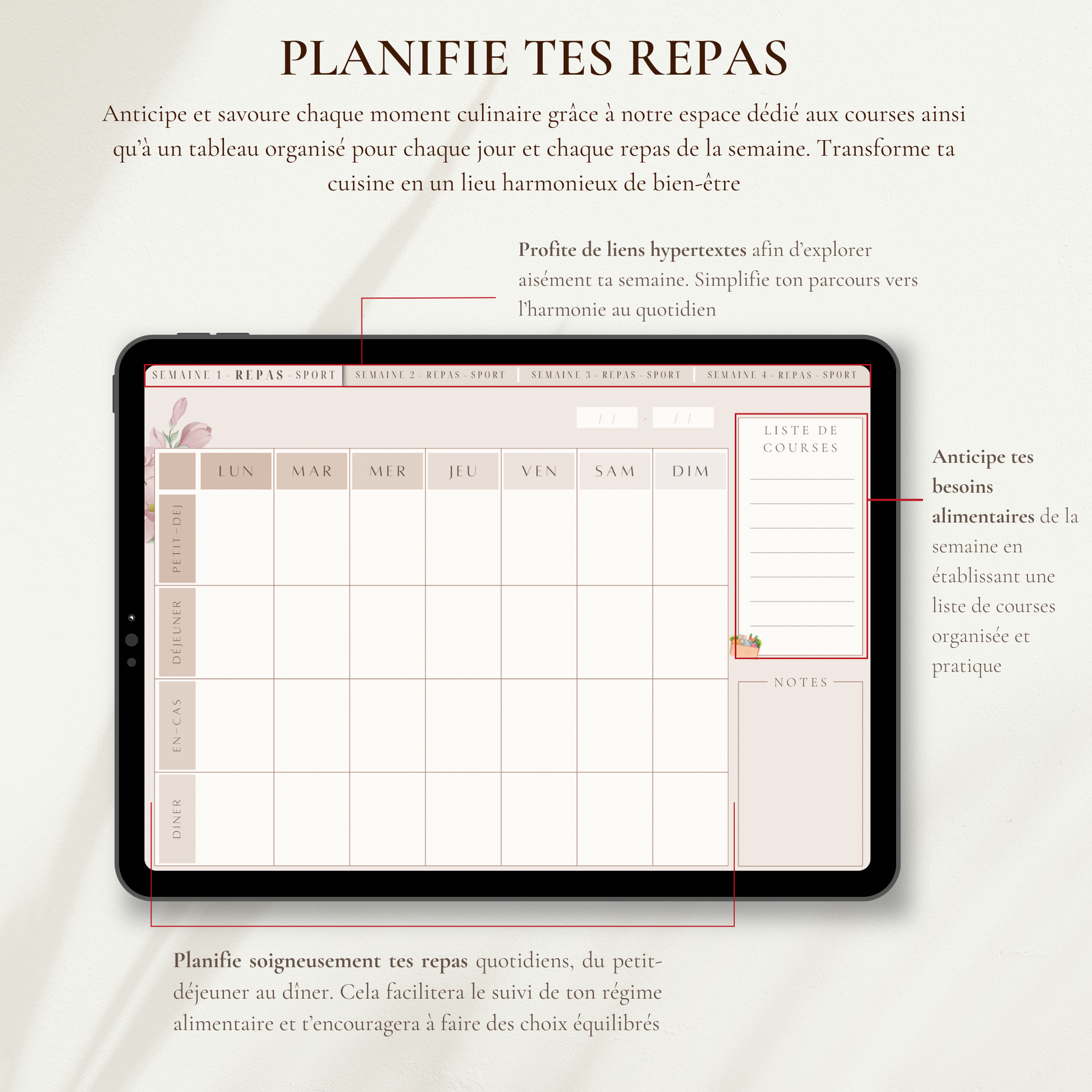 Harmonie Féminine (FR) - Planner Hebdo 4 semaines - Le Dandy Élégant