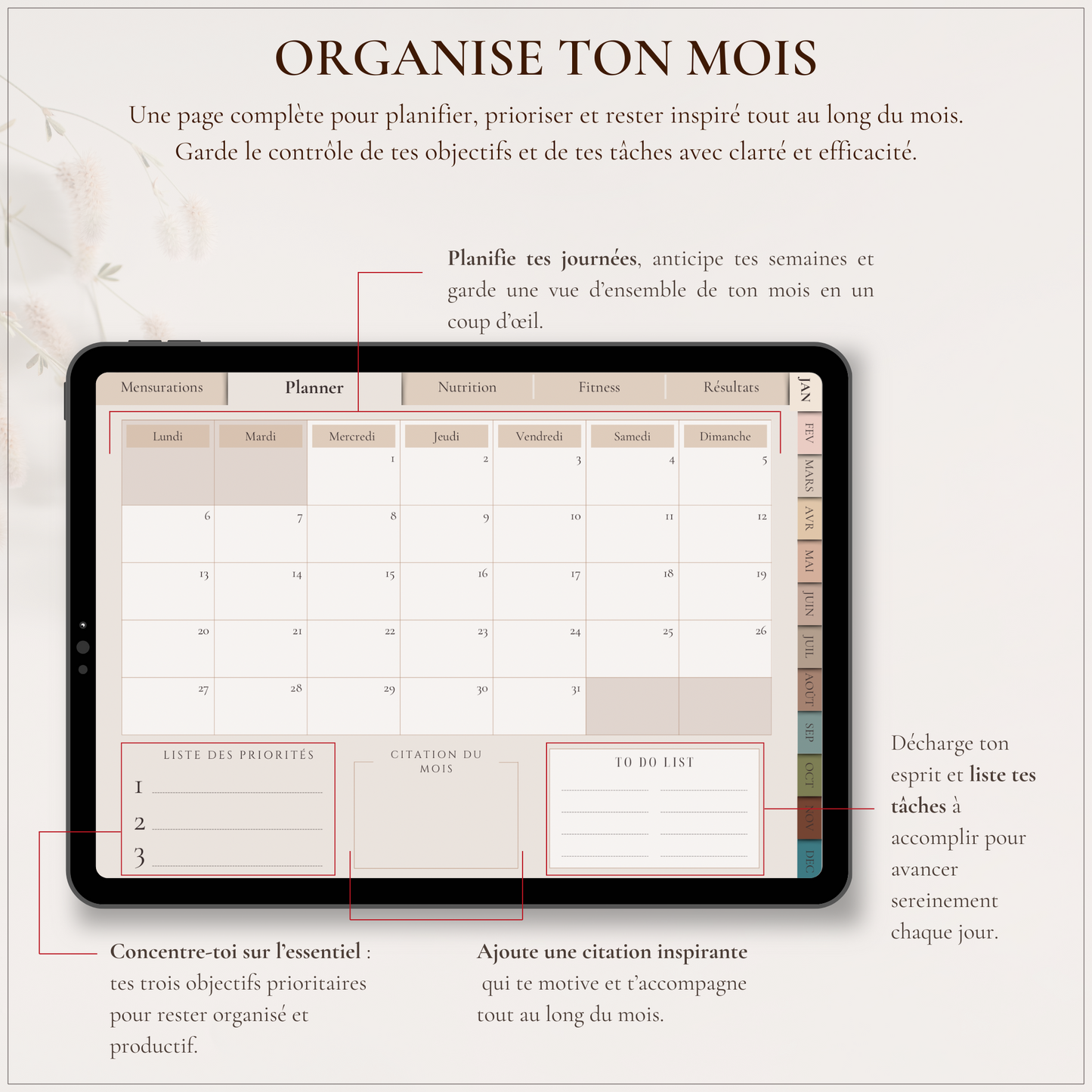 L’atelier du Corps - Planner Fitness & Bien-être - Le Dandy Élégant