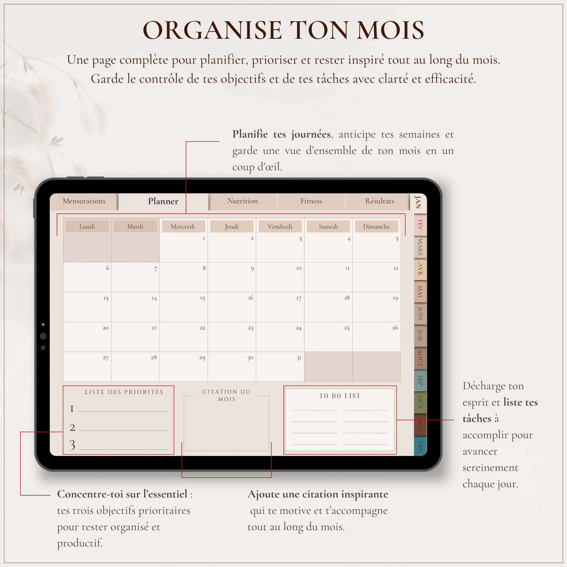 L’atelier du Corps - Planner Fitness & Bien-être - Le Dandy Élégant