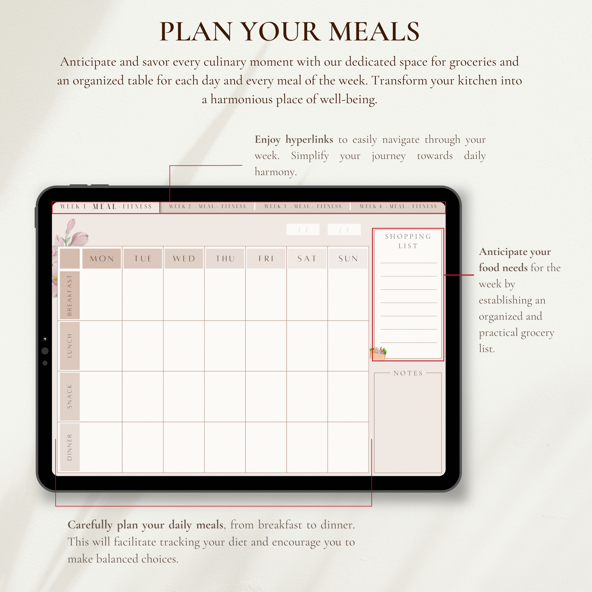 Harmonie Féminine (ENG) - 4-week Weekly Planner - Le Dandy Élégant