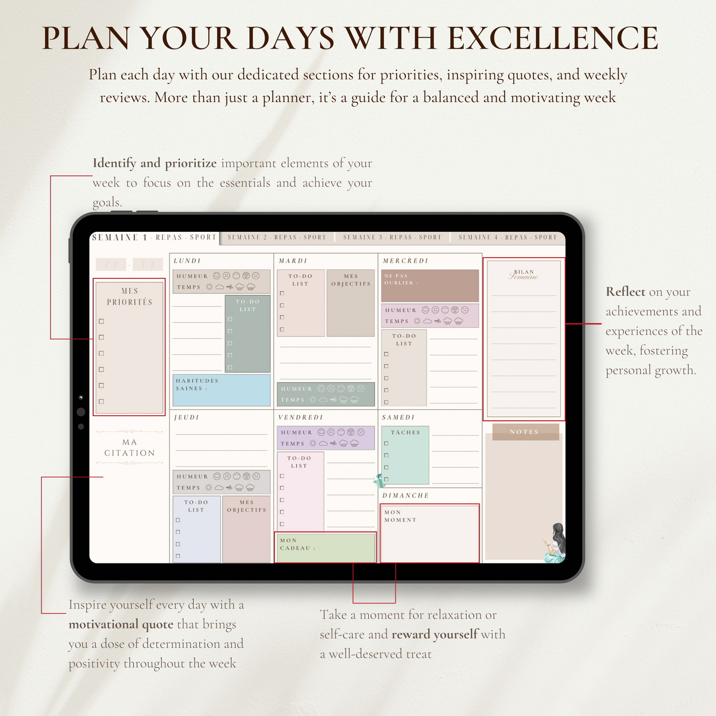 Harmonie Féminine (ENG) - 4-week Weekly Planner - Le Dandy Élégant