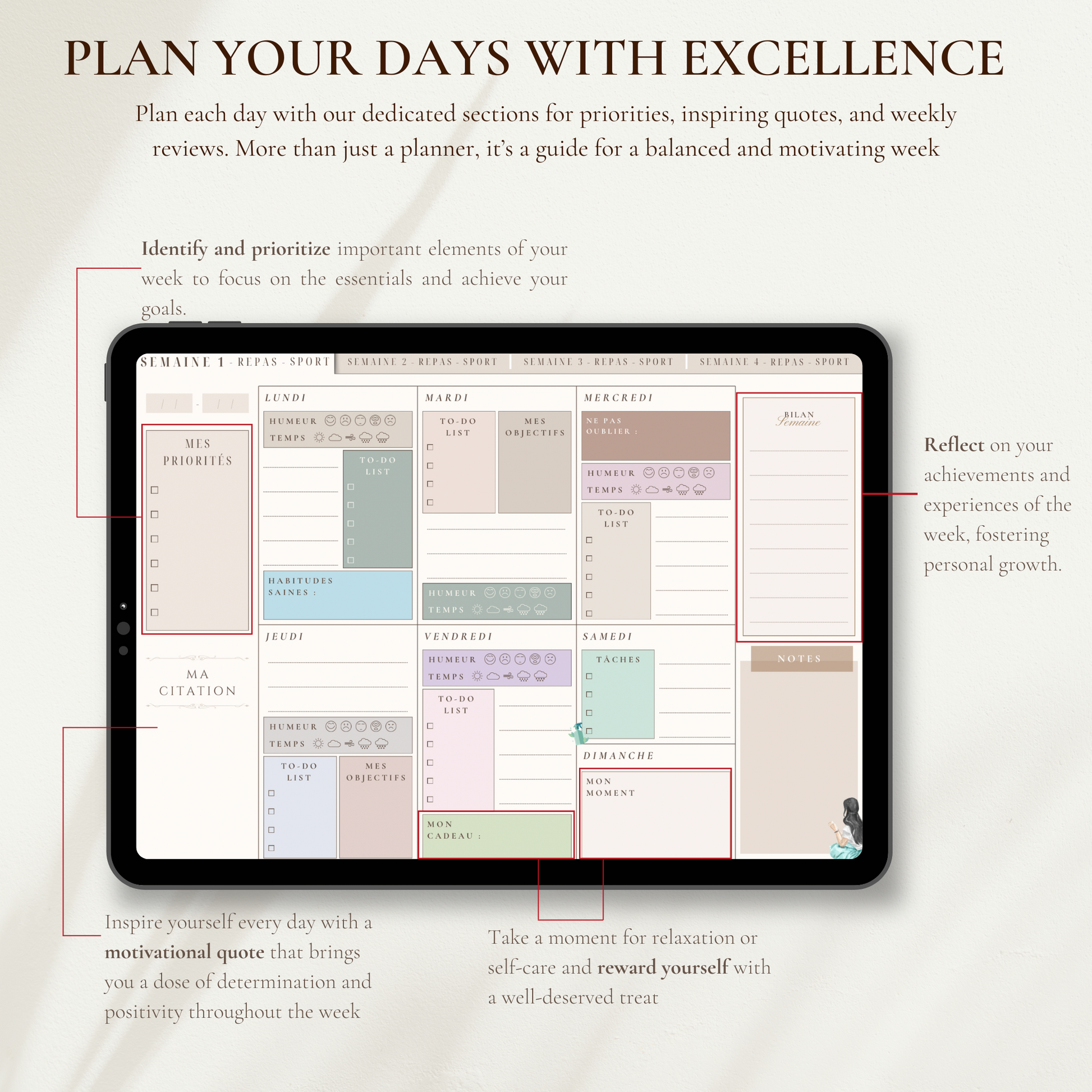 Harmonie Féminine (ENG) - 4-week Weekly Planner - Le Dandy Élégant